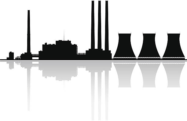 Power Plant Silhouette Silhouette of a nuclear power plant.  factory silhouettes stock illustrations