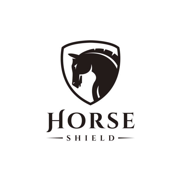 強力な馬の盾のロゴテンプレート - ウマ点のイラスト素材／クリップアート素材／マンガ素材／アイコン素材