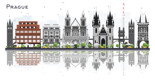 Prague Czech Republic City Skyline with Gray Buildings Isolated on White Background. Prague Czech Republic City Skyline with Gray Buildings Isolated on White Background. Vector Illustration. Business Travel and Tourism Illustration with Historic Architecture. Prague Cityscape with Landmarks. hradcany castle stock illustrations