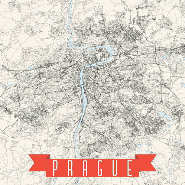 Prague, Czech Republic Vector Map Topographic / Road map of Prague, Czechia. prague old town square stock illustrations