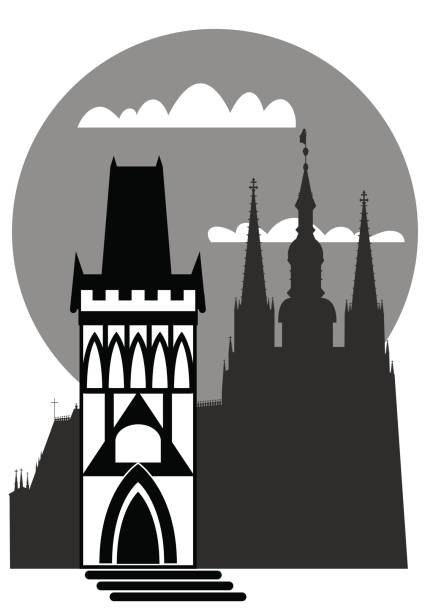 Prague - famous landmark vector art illustration