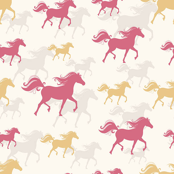 prancing horses New Year seamless background with pink and orange prancing horses. The symbol of the new year 2014. horse designs stock illustrations