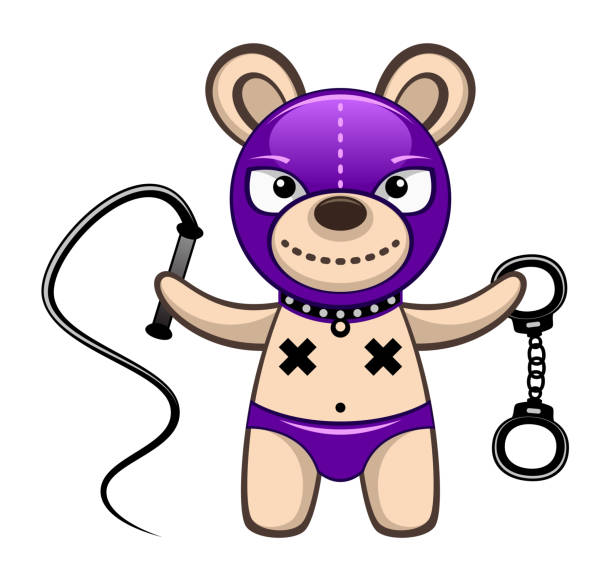 пранчи медведь - purple fuzzy handcuffs stock illustrations.