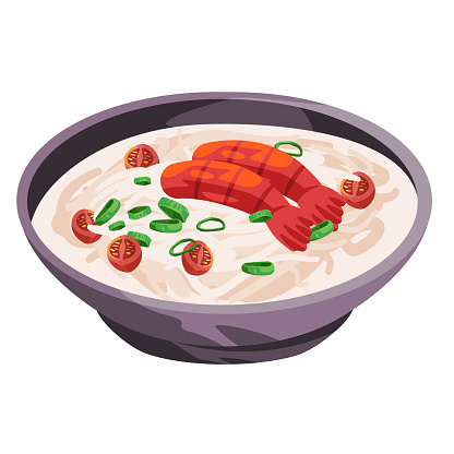 prawn soup with white coconut milkor porridge traditional chinese asian food drawing illustration