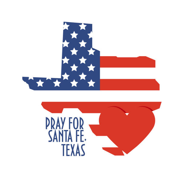 Pray for Santa Fe, Texas Vector Illustration. Donate, relief or help victims icon. Heart, map and text: Pray for Santa Fe, Texas. Pray for Santa Fe, Texas Vector Illustration. Donate, relief or help victims icon. Heart, map and text: Pray for Santa Fe, Texas. texas school shooting stock illustrations