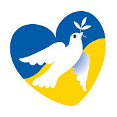 Vector Illustration with a Flying Loving Dove for Peace and Praying for Ukraine
