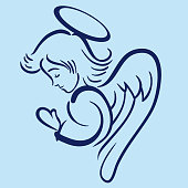 Vector Illustration of a beautiful Praying Angel Clip Art