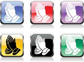 Vector icons of praying hands in six colors.