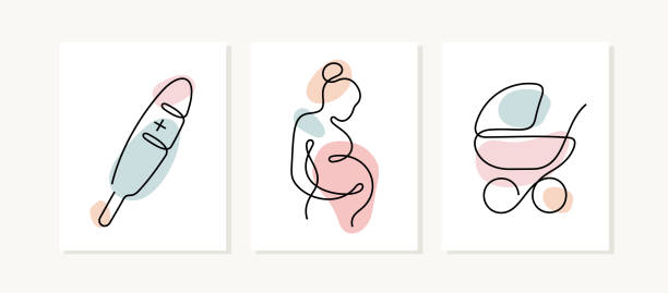 Pregnancy cards Continuous line vector illustration pregnant symbols stock illustrations
