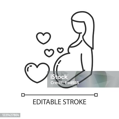 istock Pregnancy care linear icon. Prenatal period. Motherhood, parenthood. Expecting baby. Medical procedure. Thin line illustration. Contour symbol. Vector isolated outline drawing. Editable stroke 1221427804