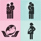 Set of pregnancy icons on textured backgrounds