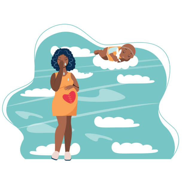 ilustrações de stock, clip art, desenhos animados e ícones de pregnancy loss, pregnancy termination, abortion, miscarriage concept. woman is crying in hospital or clinic. she lost her child. flat vector illustration. - lost first