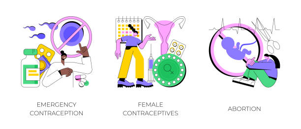 Pregnancy planning abstract concept vector illustrations. Pregnancy planning abstract concept vector illustration set. Emergency contraception, female contraceptives, abortion, oral hormonal pill, fertility control, ultrasound diagnostic abstract metaphor. abortion pill stock illustrations
