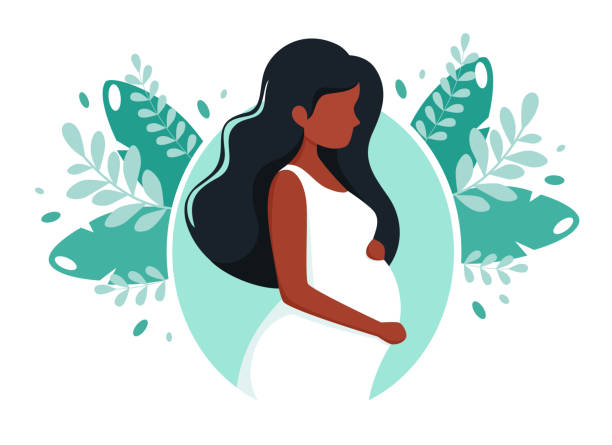 ilustrações de stock, clip art, desenhos animados e ícones de pregnant black woman. pregnancy, motherhood concept. vector illustration. - black mother