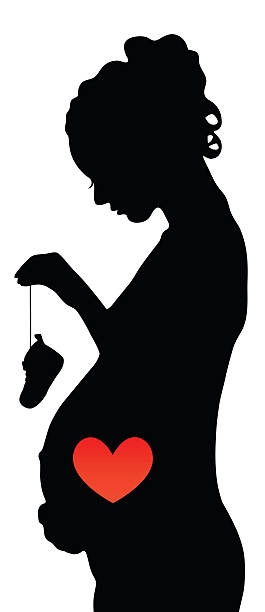 Pregnant girl with shoes and red heart Pregnant girl with shoes and red heart eps 8 pregnant silhouettes stock illustrations