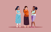 pregnant group of women avatar character vector illustration design