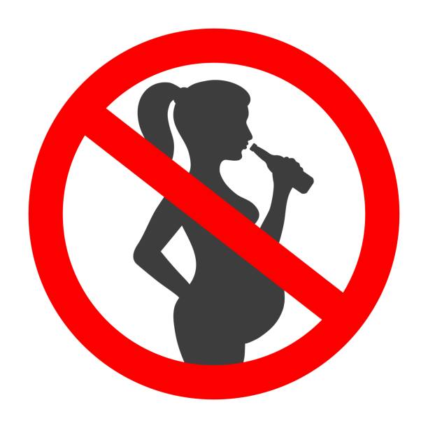 Pregnant no drink sign Pregnant no drink sign. Red prohibition alcohol warning responsibility sign with pregnant woman silhouette and bottle of beer in hand pregnant symbols stock illustrations