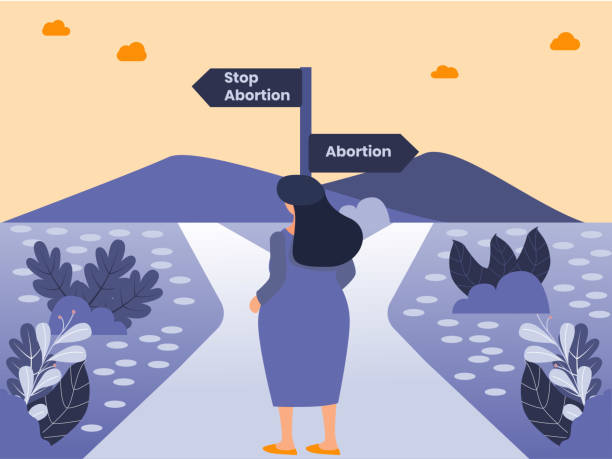 임신 한 여성은 낙태 또는 낙태를 중단하기로 결정 - abortion stock illustrations