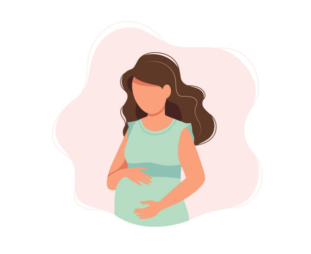 stockillustraties, clipart, cartoons en iconen met zwangere vrouw, concept vector illustratie in cute cartoon stijl, gezondheid, zorg, zwangerschap - pregnant