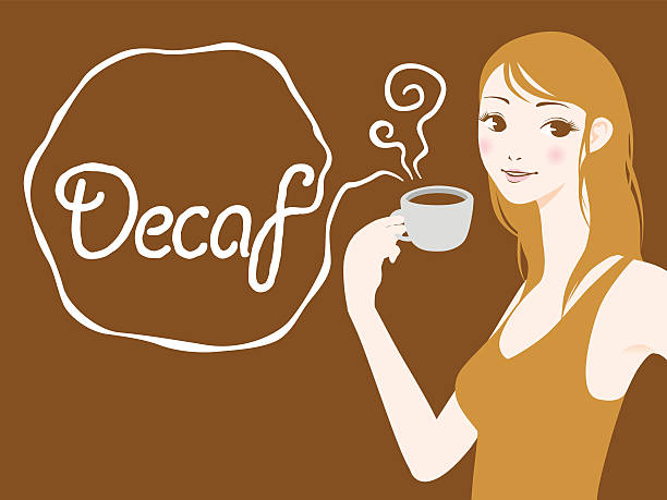 Pregnant woman drinks caffeine free coffee Pregnant woman drinks caffeine free coffee, Decaf beverage, vector illustration curley cup stock illustrations