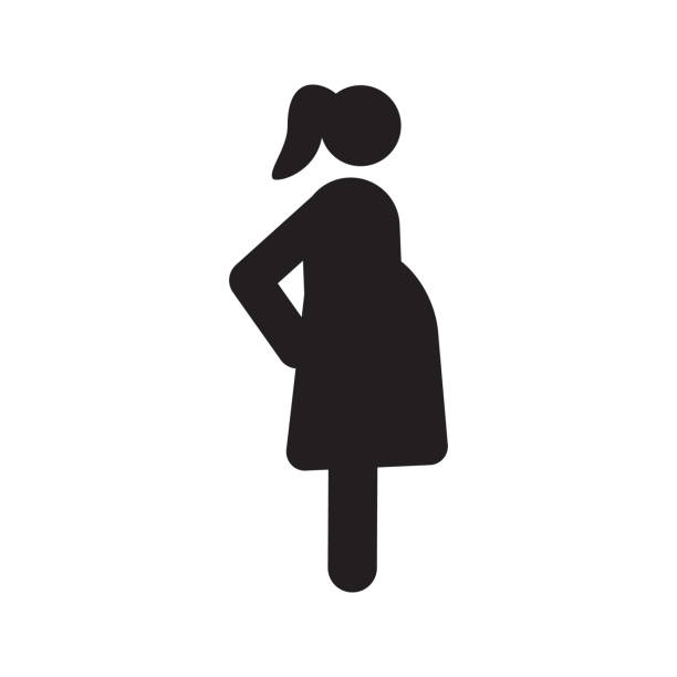 Pregnant woman in side view silhouette Pregnant woman silhouette icon. Vector illustration. Pregnancy pregnant icons stock illustrations