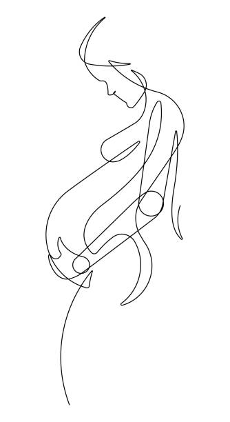 Pregnant Woman One Continuous Line Vector Graphic This is a single continuous line vector graphic forming the image of a pregnant woman. pregnant drawings stock illustrations
