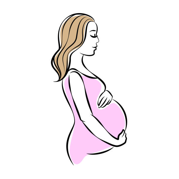 Pregnant woman stylized silhouette, mother care icon. Vector illustration Pregnant woman stylized silhouette, mother care icon. Vector illustration pregnant drawings stock illustrations