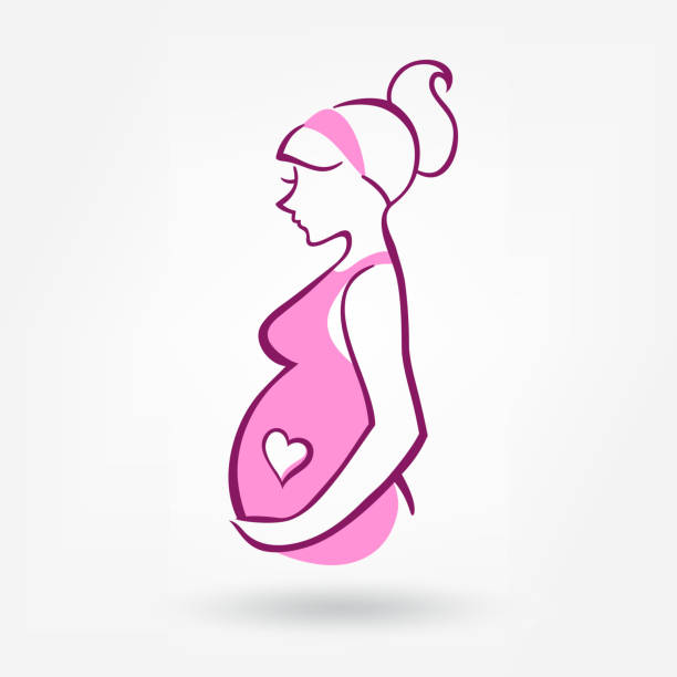 pregnant woman Pregnant Woman silhouette with Heart Sticker on a white background vector illustration pregnant silhouettes stock illustrations