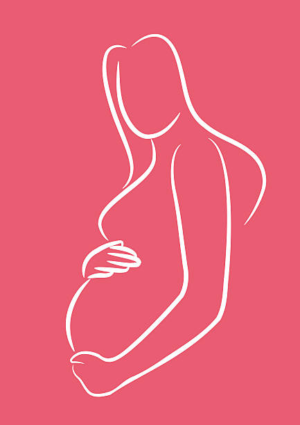 stockillustraties, clipart, cartoons en iconen met pregnant woman with hands over tummy - pregnant