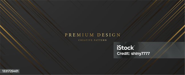 istock Premium background design with horizontal diagonal dynamic gold line pattern on black backdrop 1331725401