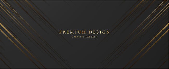 Premium background design with horizontal diagonal dynamic gold line pattern on black backdrop
