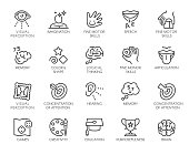 Premium Icons Pack on Human Cognitive Abilities and Preschool Development of Children. Such Line Signs as Fine Motor Skills, Articulation. Vector Icons Set for Web and App in Outline Editable Stroke.