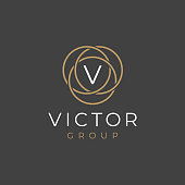 Premium letter V logotype design. Luxury  linear circle monogram abstract logotype. Creative elegant vector symbol.