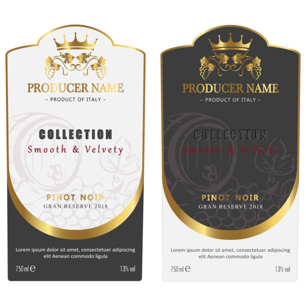 Premium Quality Red and White Wine Labels Set Premium Quality Red and White Wine Labels Set. Clean and Modern Design with Hand Drawn Grapes Bunch, Leaf and Stylish Minimal Typography. champagne borders stock illustrations
