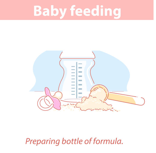 formül şişesi hazırlıyorum. bebek besleme takviyeleri - baby formula stock illustrations