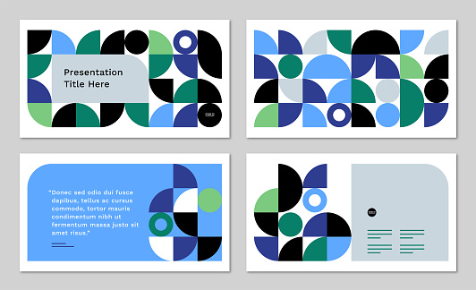 Presentation design layout set with abstract geometric graphics — Clyde System, IpsumCo Series