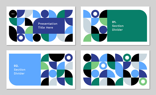 Presentation design layout set with abstract geometric graphics — Clyde System, IpsumCo Series