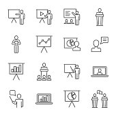 istock Presentation set of vector icons line style 891523548