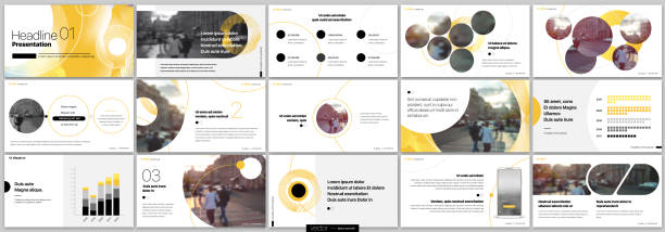 ilustraç ões, clipart, desenhos animados e ícones de modelos de design de slides de apresentação em um fundo branco. infográficos vetoriais. - mockup