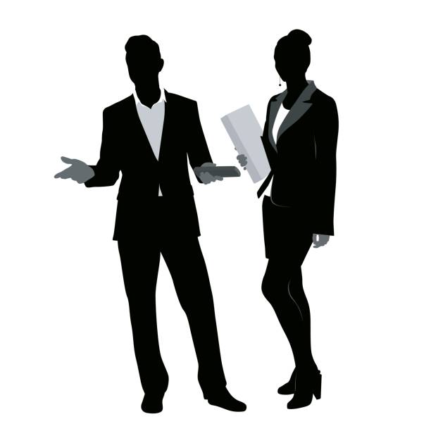 Presentation Team Business people working as a team and doing a presentation presentation speech silhouettes stock illustrations
