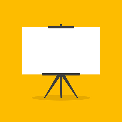 Presentation whiteboard advertising stand, artist easel, flip chart vector illustration