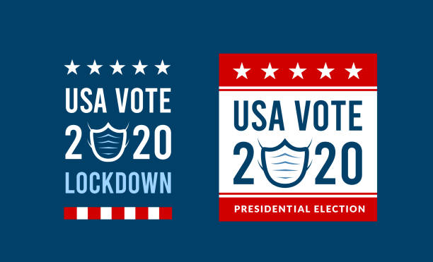 US presidential election in the context of the coronavirus pandemic. COVID-19. Online voting option. Vector illustration with medical mask US presidential election in the context of the coronavirus pandemic. COVID-19. Vector illustration with medical mask on blue background voting backgrounds stock illustrations