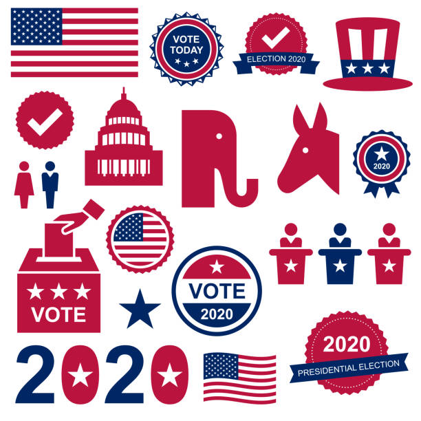 ilustrações de stock, clip art, desenhos animados e ícones de us presidential election vector set - campaign
