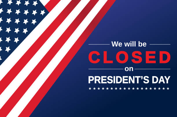 ilustraciones, imágenes clip art, dibujos animados e iconos de stock de tarjeta del día del presidente. estaremos cerrados. vector - presidents day