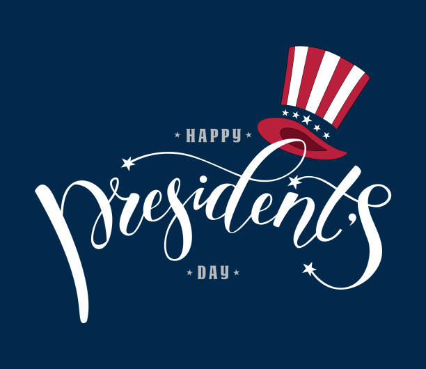 ilustraciones, imágenes clip art, dibujos animados e iconos de stock de día del presidente de estados unidos muestra la rotulación - presidents day