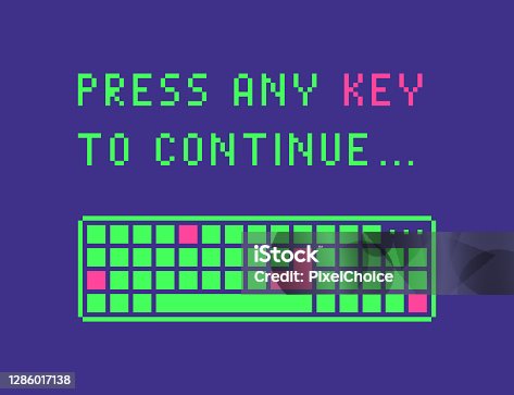 istock Press any key to continue web page banner in pixel art style. 1286017138