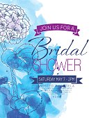 Pretty feminine Hydrangea bridal shower Party Invitation Template. There is a room for text. Ideal for bridal or baby showers,wedding invitations, garden party or tea parties. Soft feminine colors.