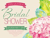 Pretty feminine Hydrangea bridal shower Party Invitation Template. There is a room for text. Ideal for bridal or baby showers,wedding invitations, garden party or tea parties. Soft feminine colors.