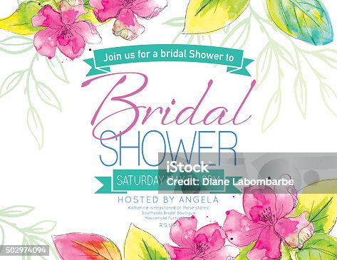 istock Pretty Watercolor Flowers Bridal Shower Party Invitation Template 502974094