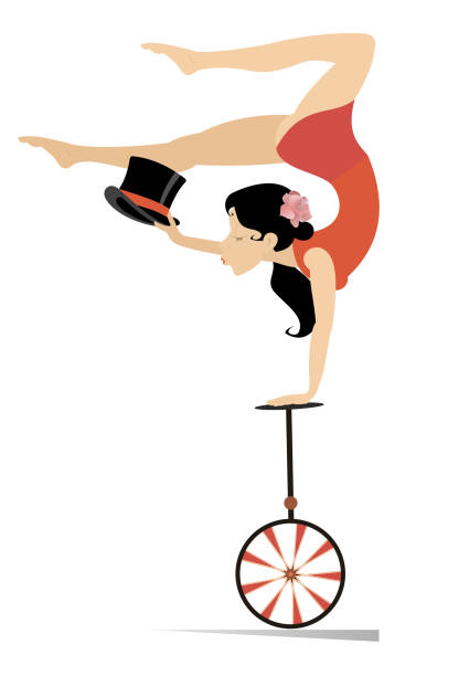 Pretty woman rides on the unicycle illustration vector art illustration
